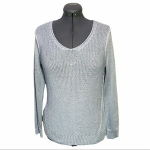 Chico’s Sweater Shimmer Sparkle V-Neck Top Pale Blue Silver Size 1 S 8 10 L/S